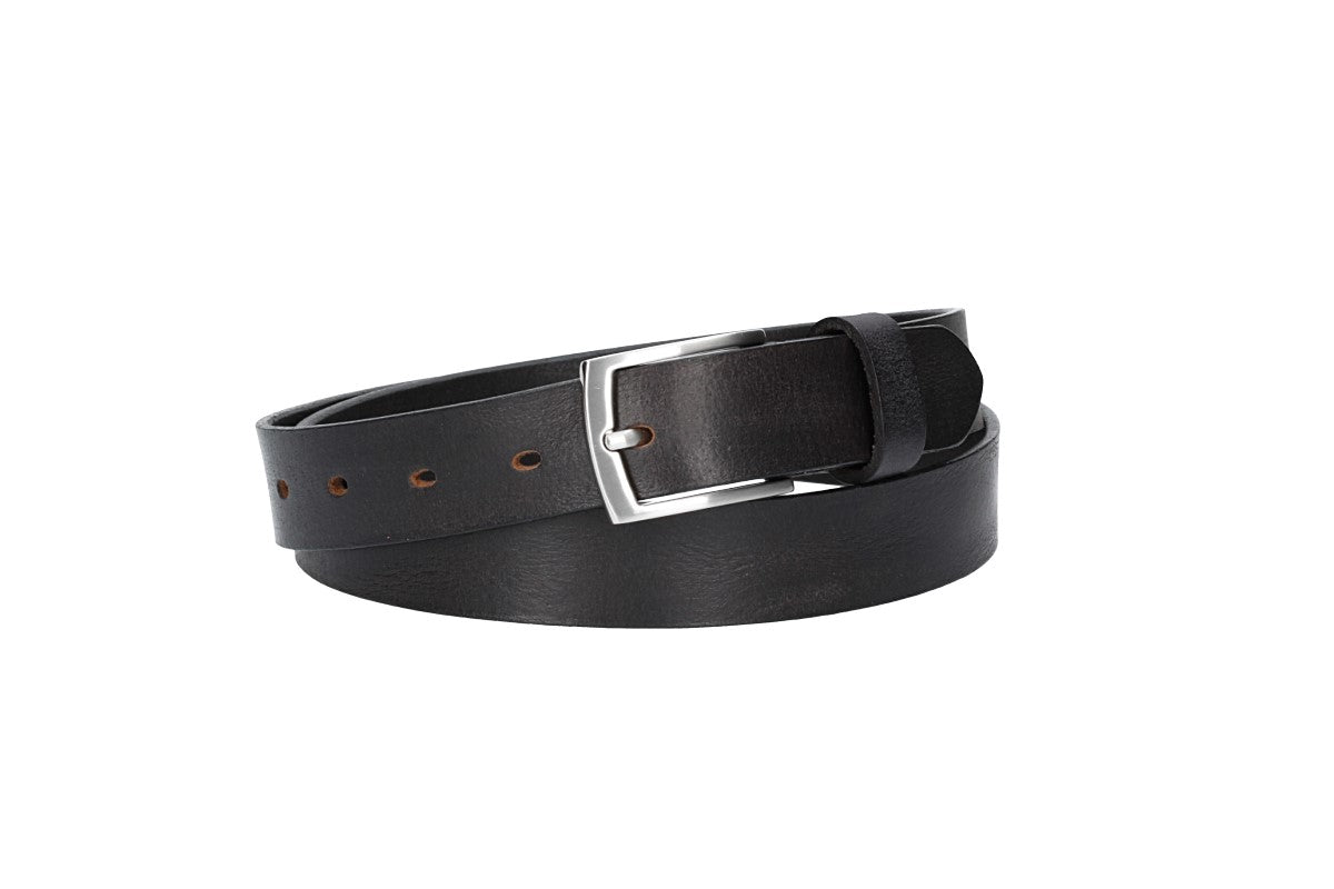 Ledergürtel 30mm in Schwarz mit Schließe in Silber - leder-accessoires.com