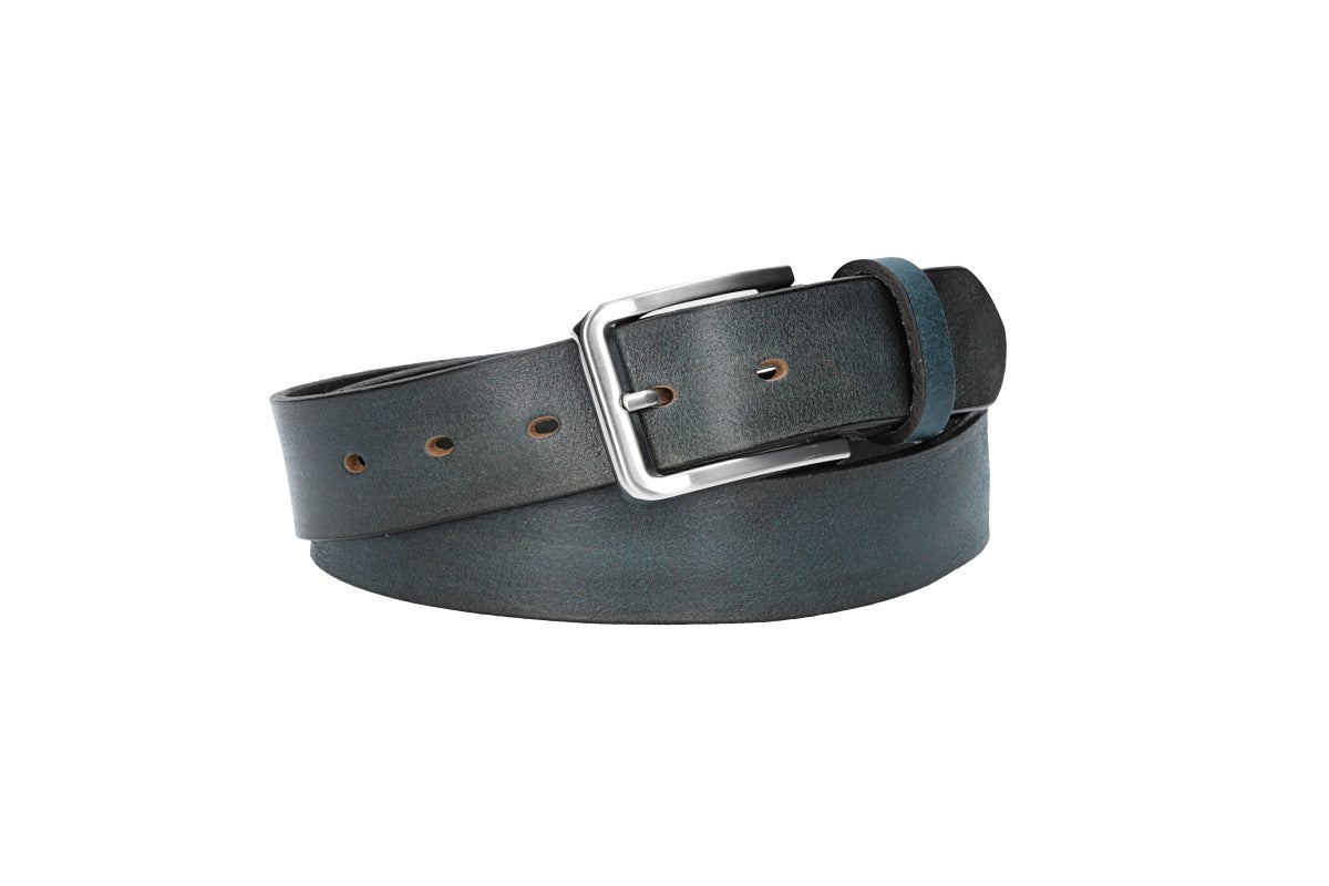 Ledergürtel Blau|Marine 35mm mit Dornschließe in Silber - leder-accessoires.com
