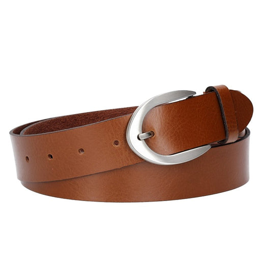 Damengürtel 35mm in Cognac mit Dornschließe in Hufeisenform - leder-accessoires.com
