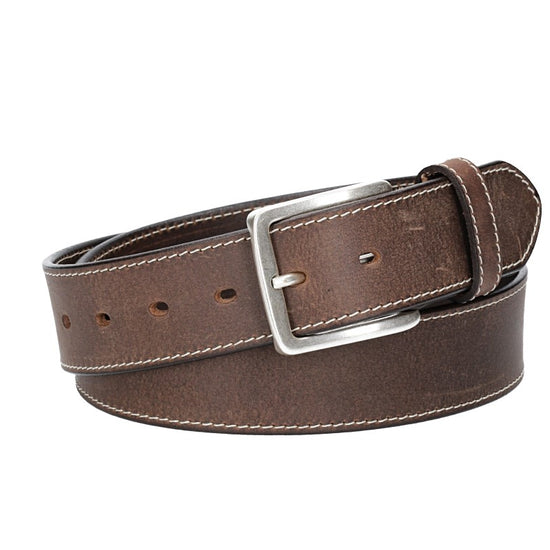 Ledergürtel Braun 40mm abgenäht mit Dornschließe in Silber - leder-accessoires.com