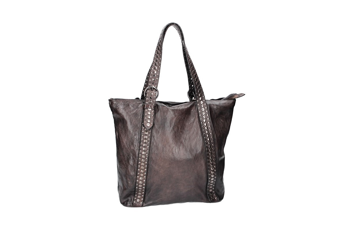 Shopper in Anthrazite mit Nieten aus Leder