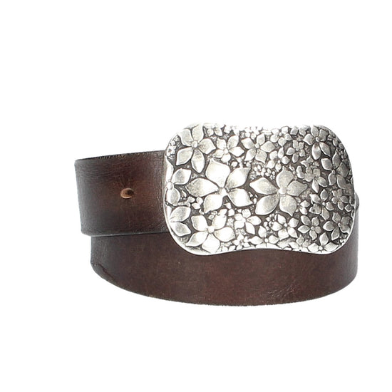 Ledergürtel Braun 40mm mit Blumenschließe|Koppelschließe - leder-accessoires.com