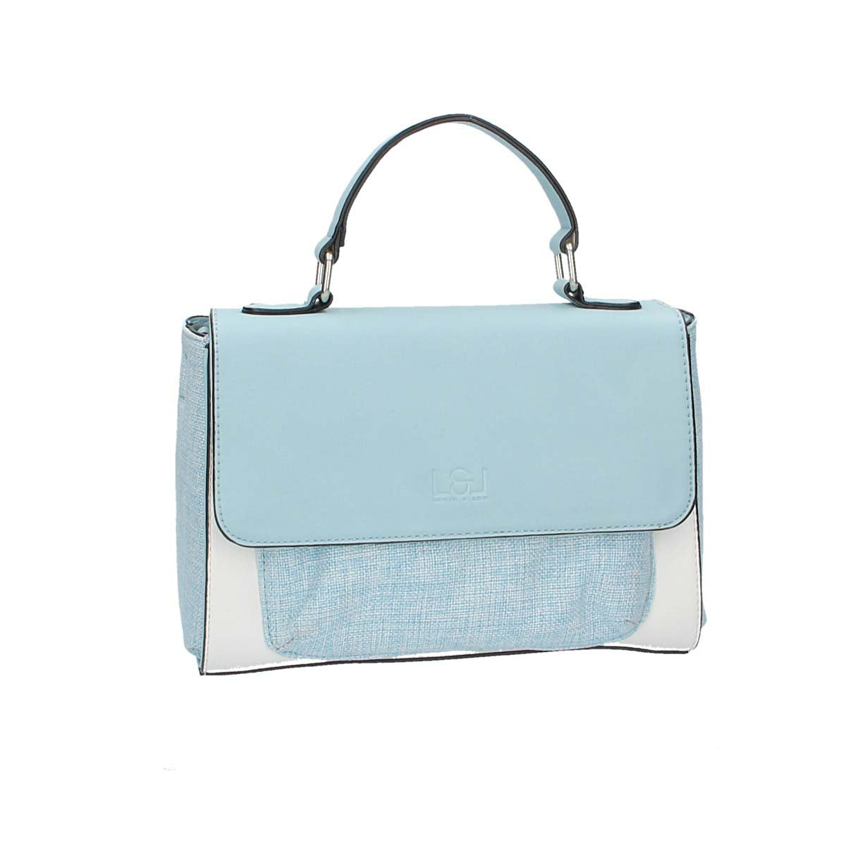 Kurzgrifftasche mit Überschlag in Hellblau|Weiss mit Canvas