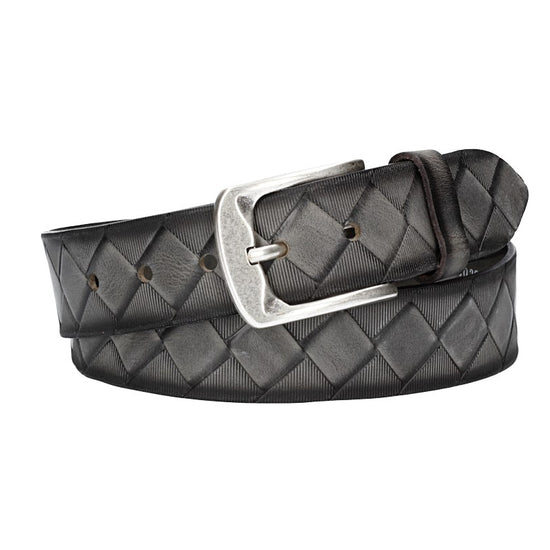 Jeansgürtel 40mm in Taupe|Grau mit Rautenprägung und Dornschließe - leder-accessoires.com