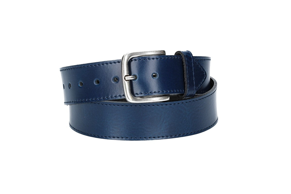 Ledergürtel Kids 30mm abgenäht in Blau mit Dornschließe in Silber