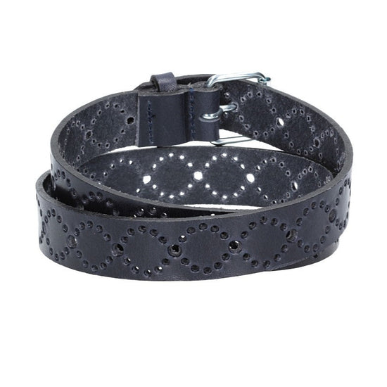 Ledergürtel Kids 25mm in Dunkelblau mit Lochmuster und Rollschließe in Silber - leder-accessoires.com