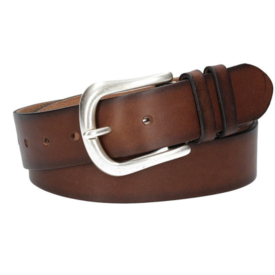 Ledergürtel Braun 40mm mit Handnaht und Schließe Silber - leder-accessoires.com