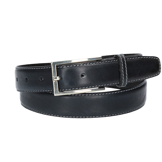 Ledergürtel in Dunkelblau 30mm bombiert mit Schließe in glänzendem Silber - leder-accessoires.com