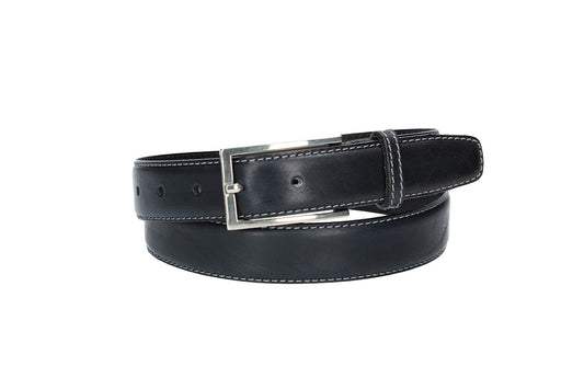 Ledergürtel in Dunkelblau 30mm bombiert mit Schließe in glänzendem Silber - leder-accessoires.com
