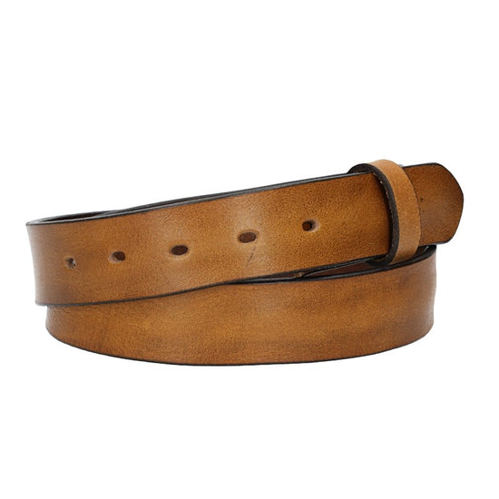 Lederriemen | Gürtelrohling Glanz 35mm in Ocker|Senfgelb mit Schlaufe und Kapplochteil - leder-accessoires.com