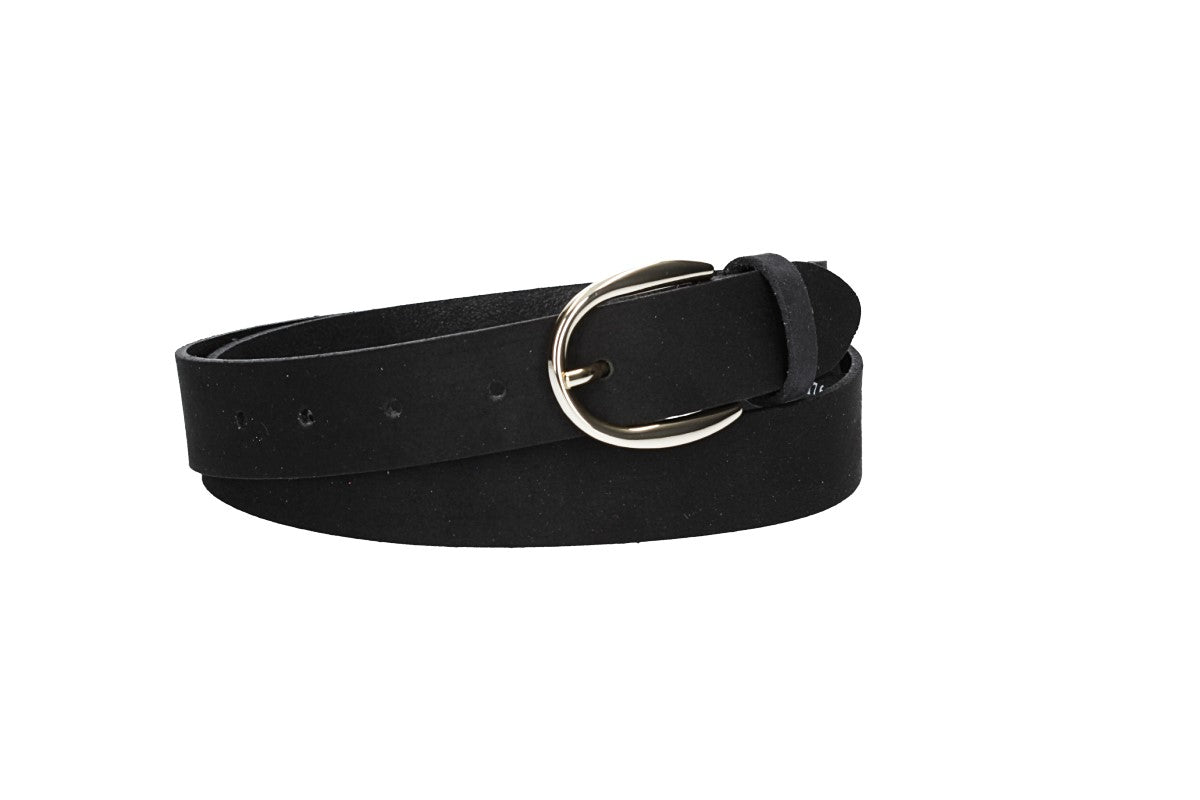 Veloursledergürtel 30mm in Schwarz mit Dornschließe in Lightgold