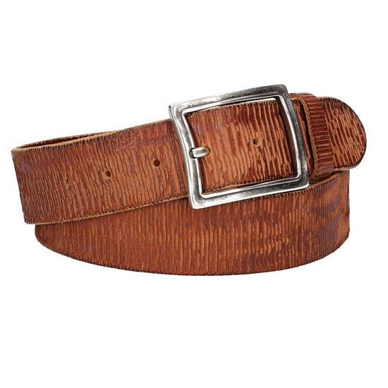 Ledergürtel 40mm geriffelt in Cognac mit Vollschließe in Silber - leder-accessoires.com