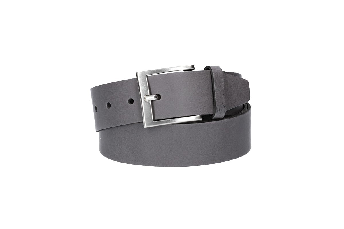 Ledergürtel Überlänge Grau 40mm mit glänzender Schließe in Silber