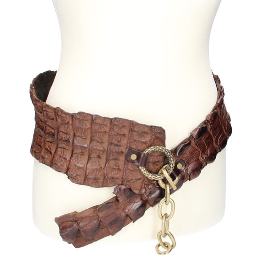 Krokodilgürtel echt Braun mit Kettenverschluss in Silber - leder-accessoires.com