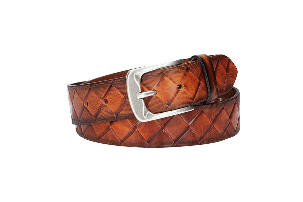 Jeansgürtel 40mm in Cognac mit Rautenprägung und Dornschließe