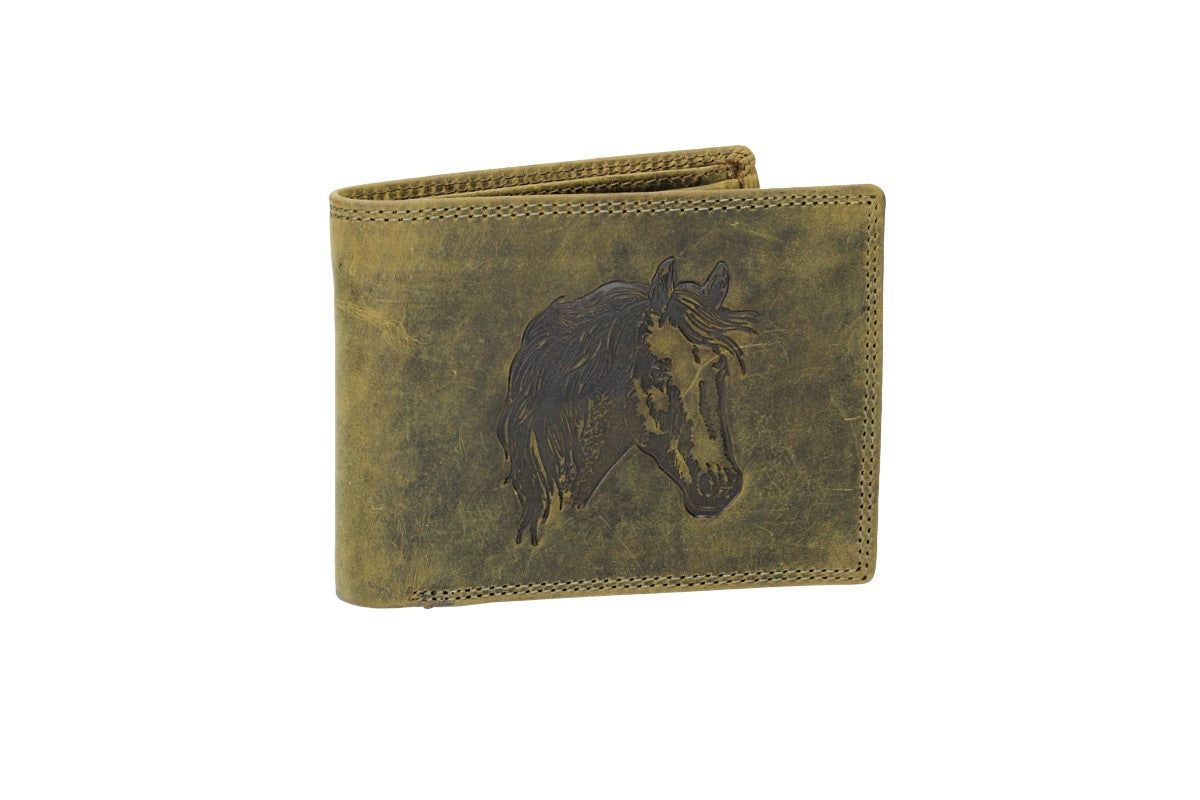 Geldbörse Querformat mit Motiv "Pferd" in Vintage Grün aus Leder