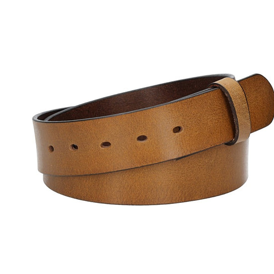 Lederriemen | Gürtelrohling Glanz 40mm in Gelb|Ocker mit Schlaufe und Kapplochteil - leder-accessoires.com