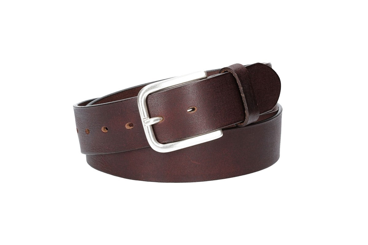 Ledergürtel Rot|Bordeaux 40mm mit Dornschließe in Silber