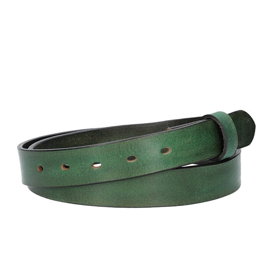 Lederriemen | Gürtelrohling Glanz 30mm in Grün mit Schlaufe und Kapplochteil - leder-accessoires.com