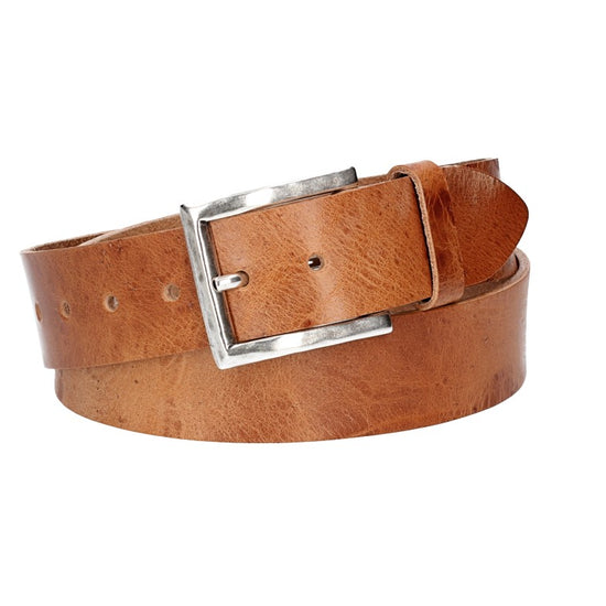 Hochwertiger Ledergürtel 40mm in Natur mit rustikaler Schließe in Silber - leder-accessoires.com
