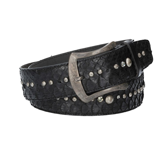 Schlangenledergürtel 40mm Schwarz mit Nieten und Strass - leder-accessoires.com