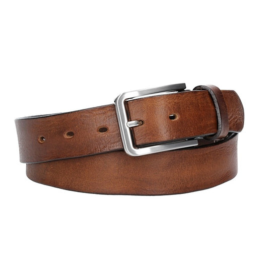 Ledergürtel Cognac 35mm mit Dornschließe in Silber - leder-accessoires.com