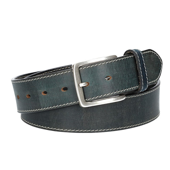 Ledergürtel Blau|Marine 40mm abgenäht mit Dornschließe in Silber - leder-accessoires.com
