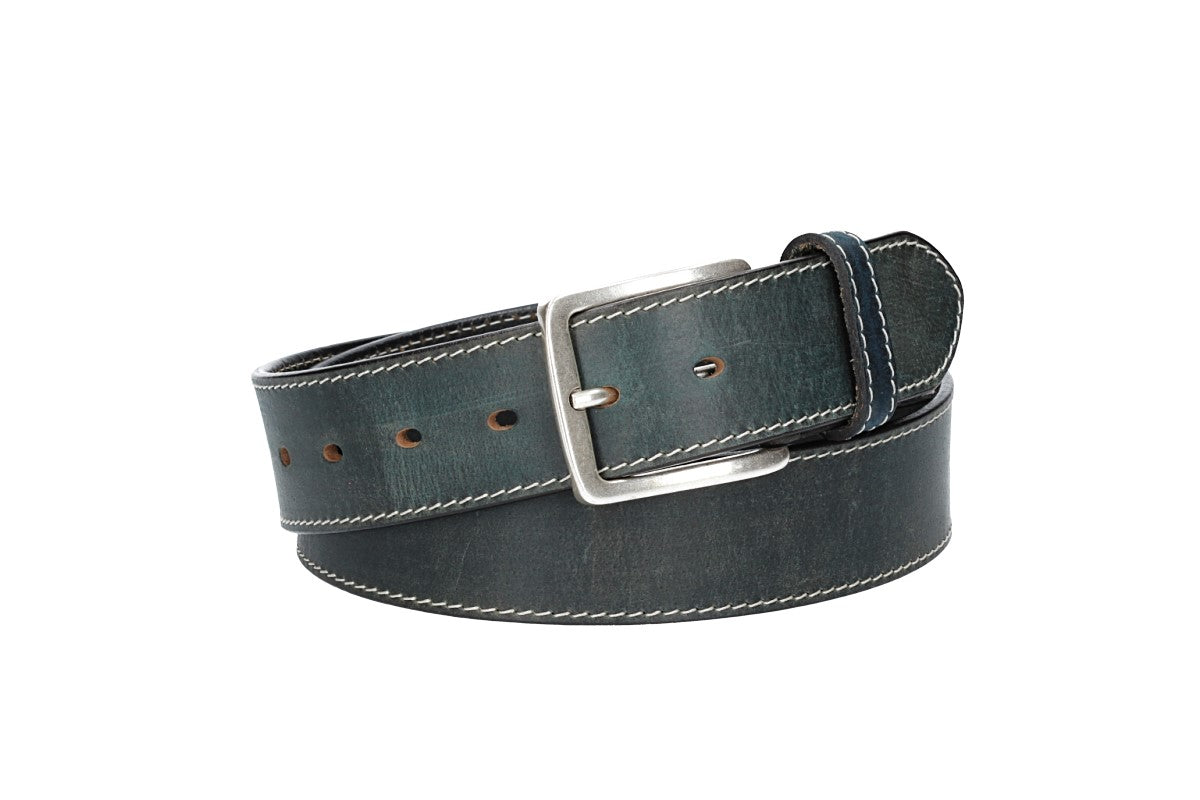 Ledergürtel Blau|Marine 40mm abgenäht mit Dornschließe in Silber
