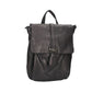Rucksack mit Überschlag und Lasche in Schwarz aus Leder