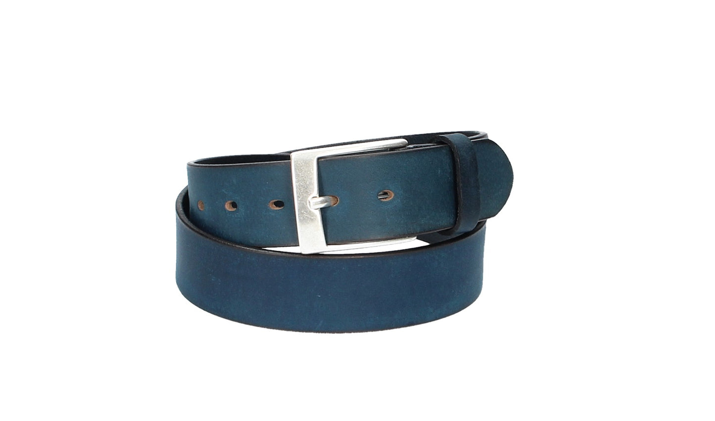 Ledergürtel Blau|Marine 40mm mit Dornschließe in Silber