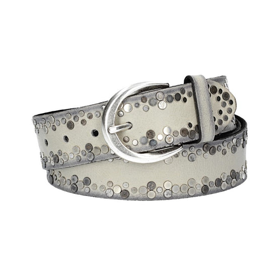 Ledergürtel Überlänge Grau 40mm mit Nieten und Dornschließe - leder-accessoires.com