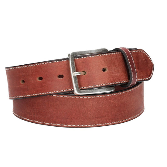 Ledergürtel Rot 40mm abgenäht mit Dornschließe in Silber - leder-accessoires.com