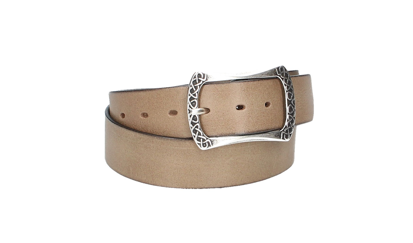 Ledergürtel Sand|Beige 40mm mit Vollschließe in Silber