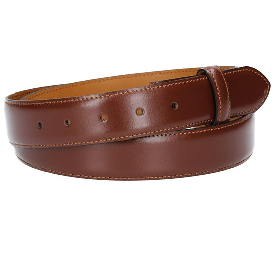 Lederriemen | Gürtelrohling 35mm bombiert in Cognac mit Schlaufe und Kapplochteil - leder-accessoires.com