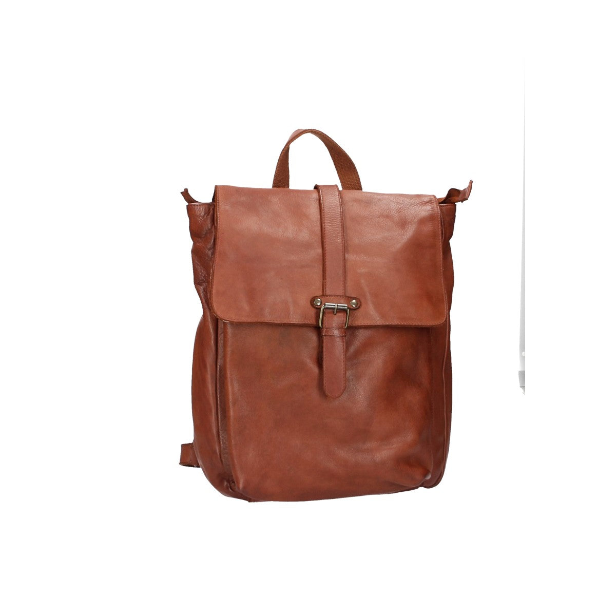 Rucksack mit Überschlag und Lasche in Cognac aus Leder