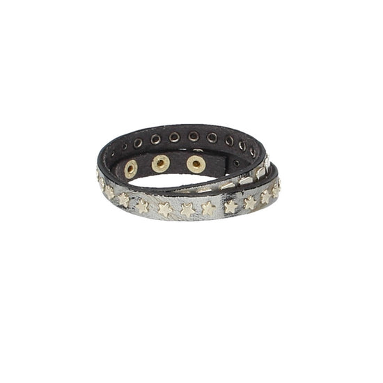 Armband doppelt Silber|Metallic mit Sternen aus Leder - leder-accessoires.com