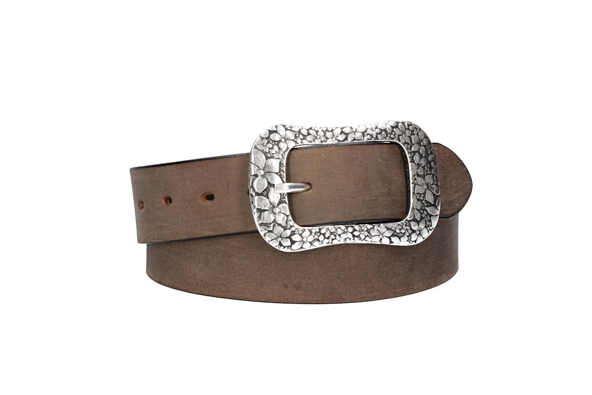 Ledergürtel Grau 40mm mit Blumenschließe