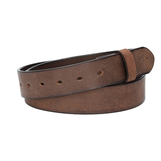 Lederriemen | Gürtelrohling Matt 35mm in Braun mit Schlaufe und Kapplochteil - leder-accessoires.com