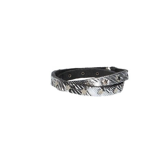 Armband zweifach Silber mit Sternennieten aus Leder - leder-accessoires.com