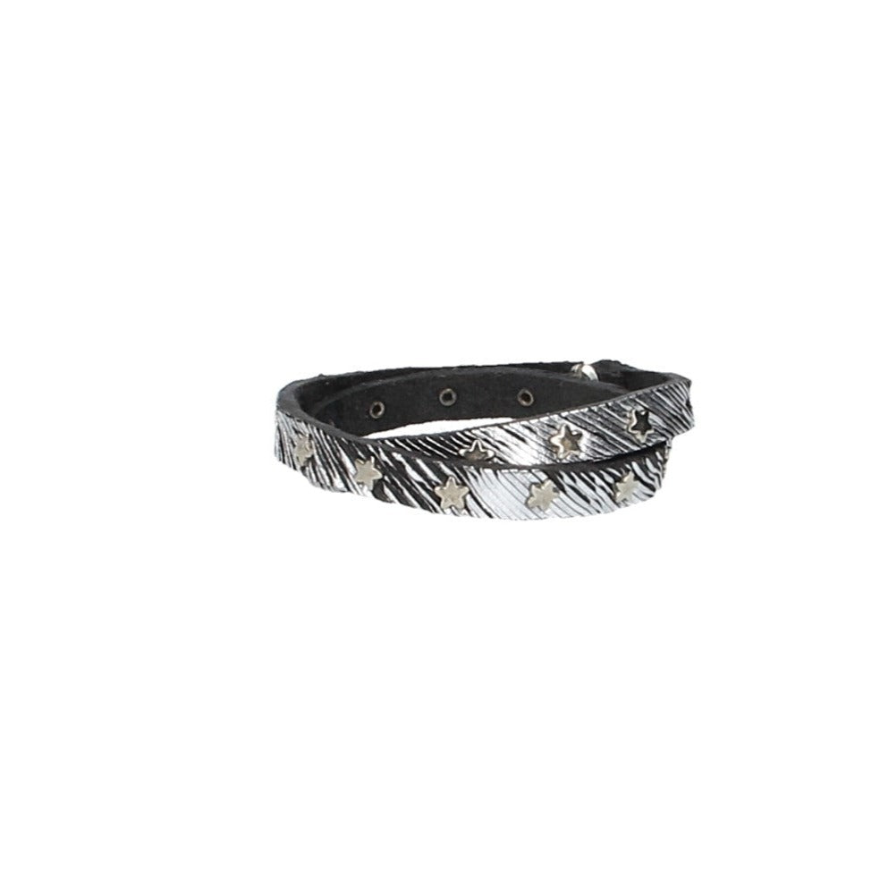 Armband zweifach Silber mit Sternennieten aus Leder