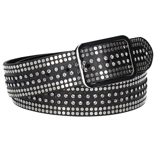 Ledergürtel 40mm in Schwarz mit Swarowski und Nieten und Vollschließe Schwarz - leder-accessoires.com