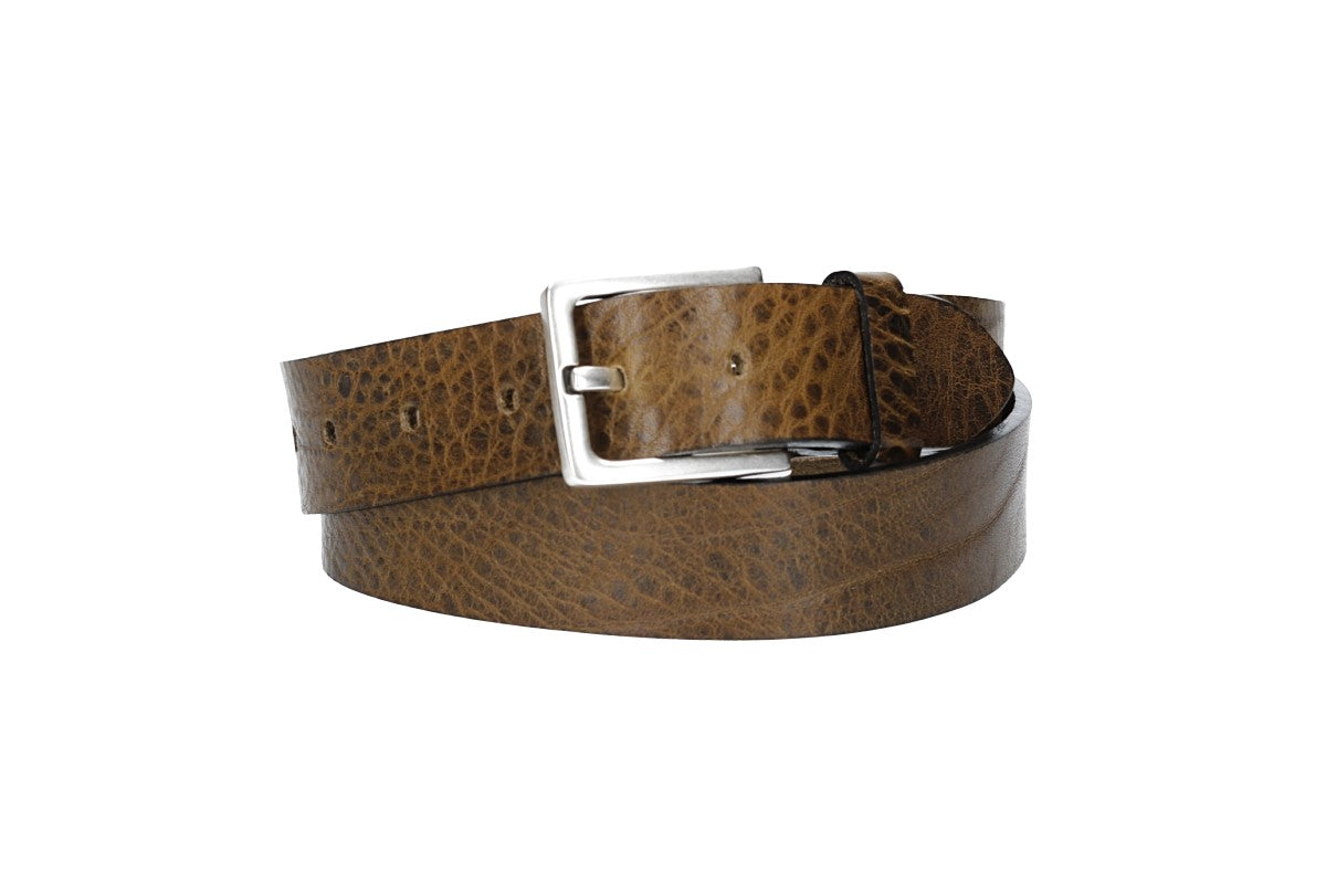 Hochwertiger Ledergürtel 35mm in Olive mit rustikaler Schließe in Silber