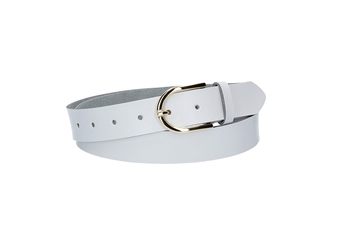 Ledergürtel 30mm in Weiss mit Dornschließe in Light Gold
