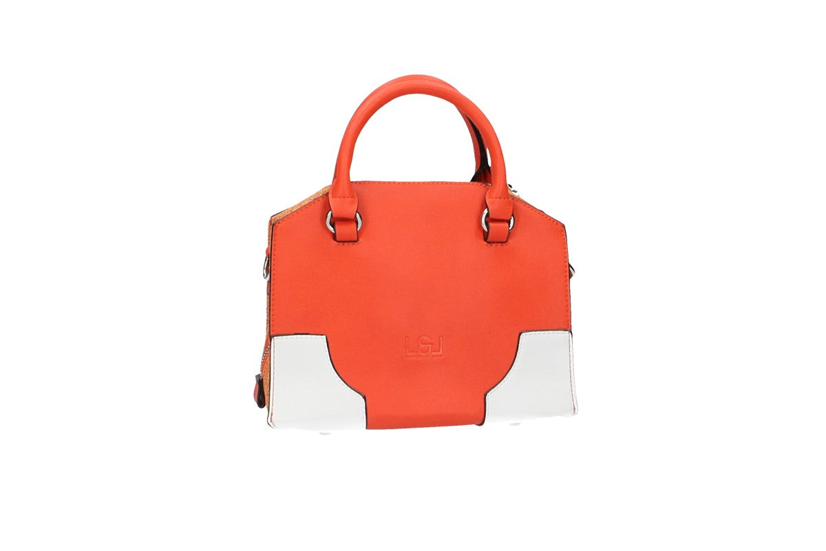 Kurzgrifftasche in Orange|Weiss mit Canvas