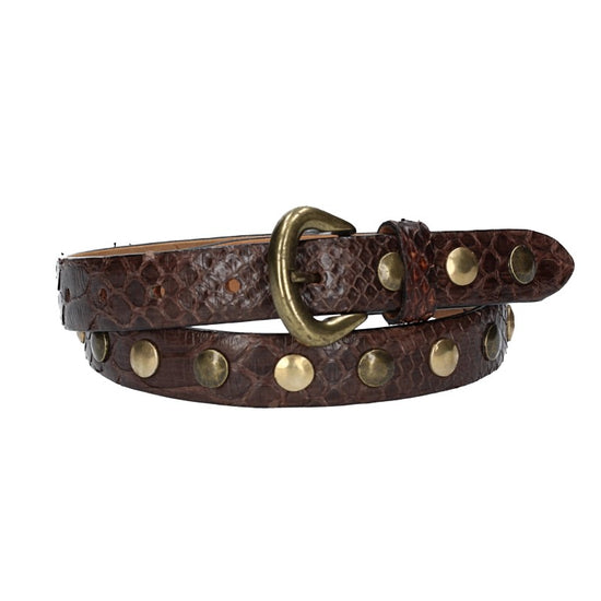 Schlangenledergürtel 25mm Braun mit Nieten in Messing - leder-accessoires.com