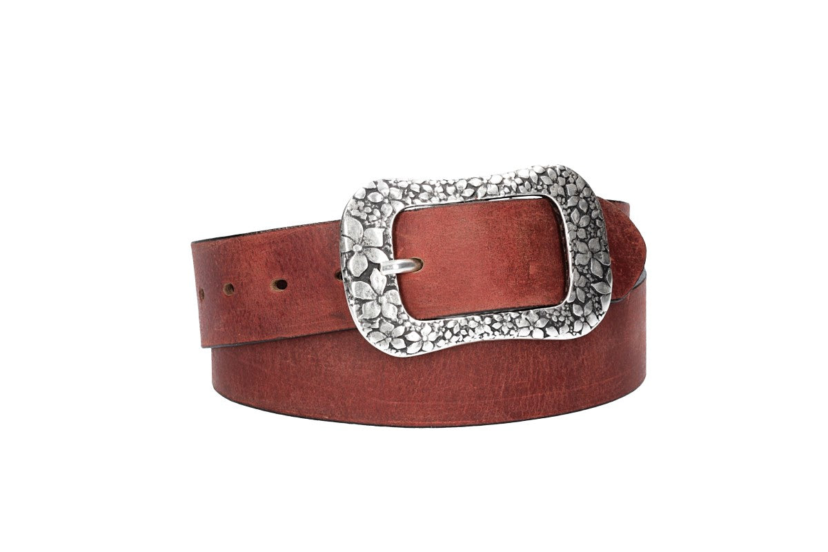 Ledergürtel Rot 40mm mit Blumenschließe