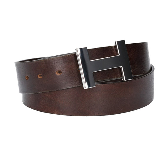 Ledergürtel Braun 40mm mit H-Schließe in Silber - leder-accessoires.com