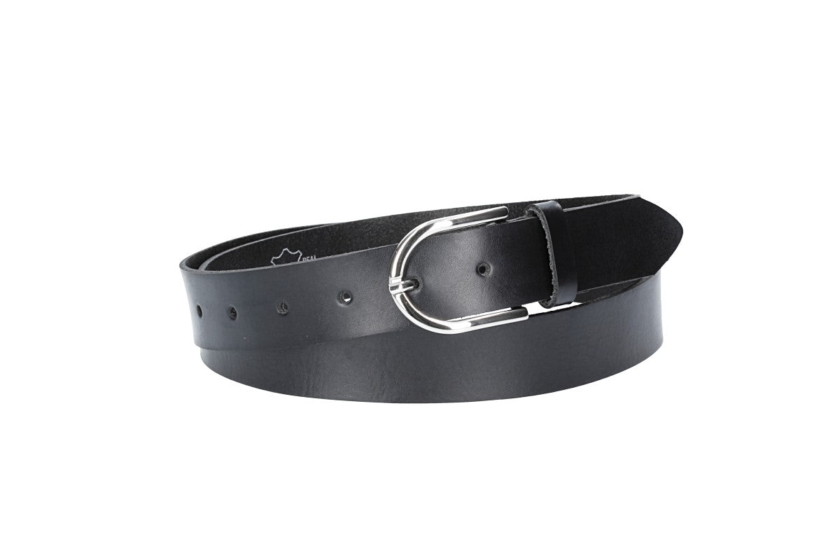 Ledergürtel 30mm in Schwarz mit Dornschließe in Silber