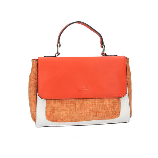 Kurzgrifftasche mit Überschlag in Orange|Weiss mit Canvas