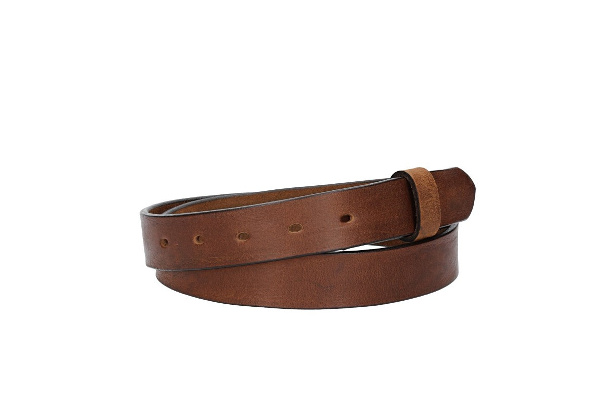 Lederriemen | Gürtelrohling Glanz 30mm in Cognac mit Schlaufe und Kapplochteil